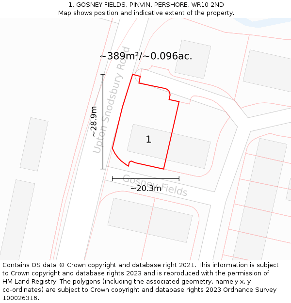 1, GOSNEY FIELDS, PINVIN, PERSHORE, WR10 2ND: Plot and title map