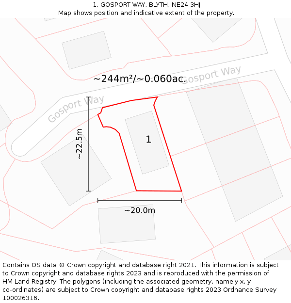 1, GOSPORT WAY, BLYTH, NE24 3HJ: Plot and title map