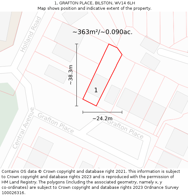 1, GRAFTON PLACE, BILSTON, WV14 6LH: Plot and title map