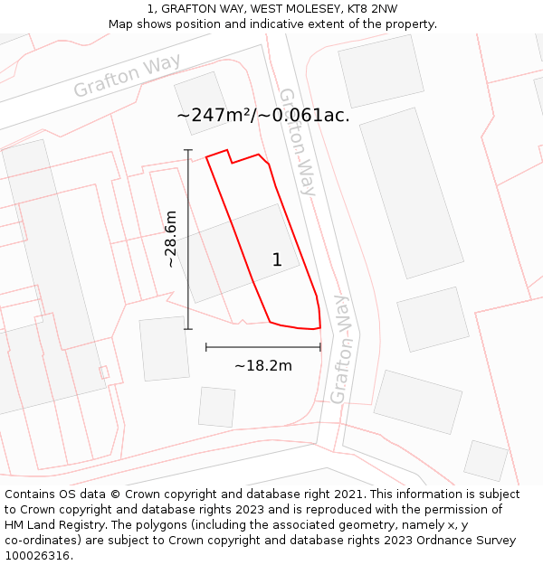 1, GRAFTON WAY, WEST MOLESEY, KT8 2NW: Plot and title map