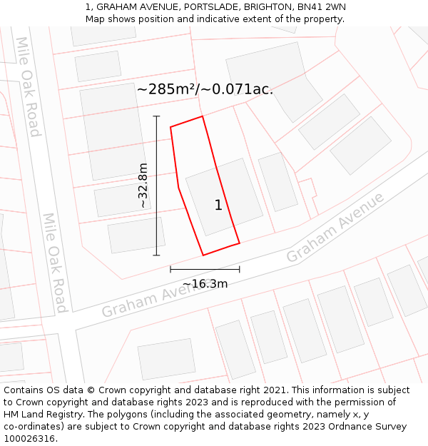 1, GRAHAM AVENUE, PORTSLADE, BRIGHTON, BN41 2WN: Plot and title map