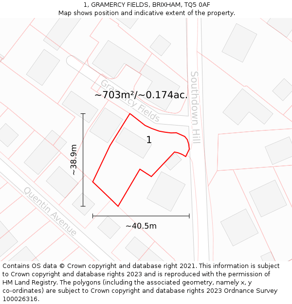 1, GRAMERCY FIELDS, BRIXHAM, TQ5 0AF: Plot and title map