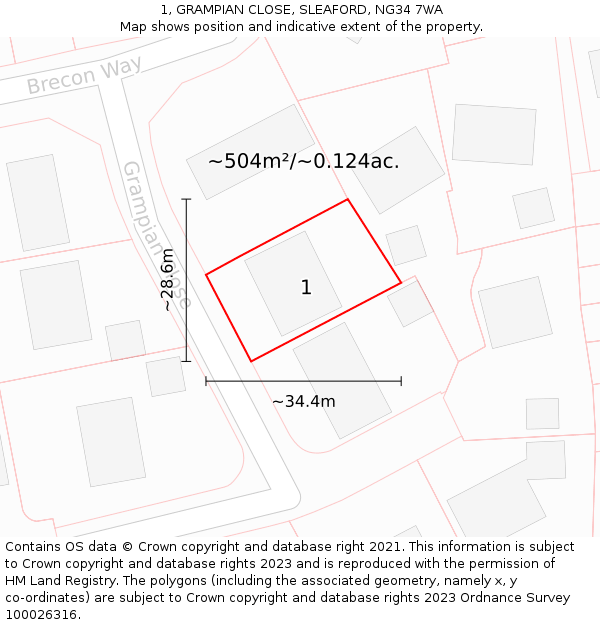 1, GRAMPIAN CLOSE, SLEAFORD, NG34 7WA: Plot and title map