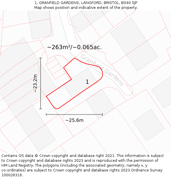 1, GRANFIELD GARDENS, LANGFORD, BRISTOL, BS40 5JP: Plot and title map