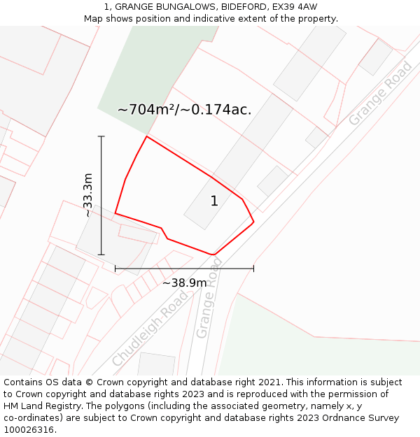 1, GRANGE BUNGALOWS, BIDEFORD, EX39 4AW: Plot and title map