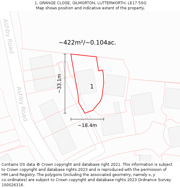 1, GRANGE CLOSE, GILMORTON, LUTTERWORTH, LE17 5SG: Plot and title map