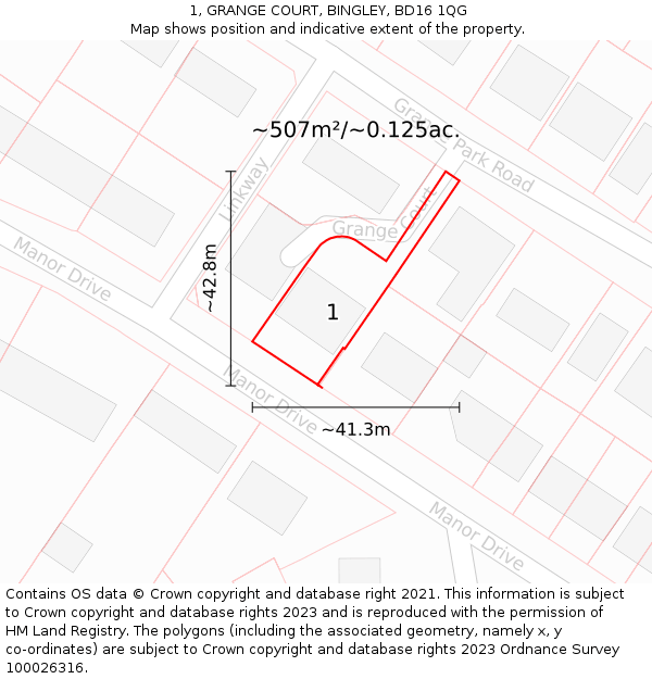 1, GRANGE COURT, BINGLEY, BD16 1QG: Plot and title map