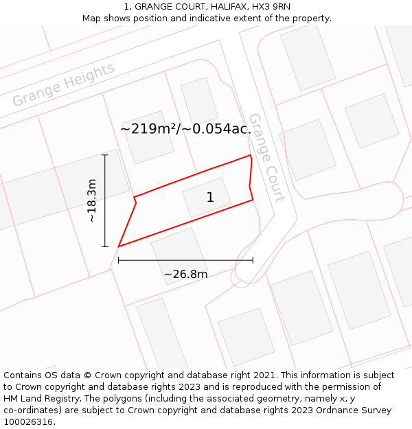 1, GRANGE COURT, HALIFAX, HX3 9RN: Plot and title map