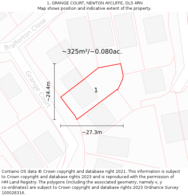 1, GRANGE COURT, NEWTON AYCLIFFE, DL5 4RN: Plot and title map