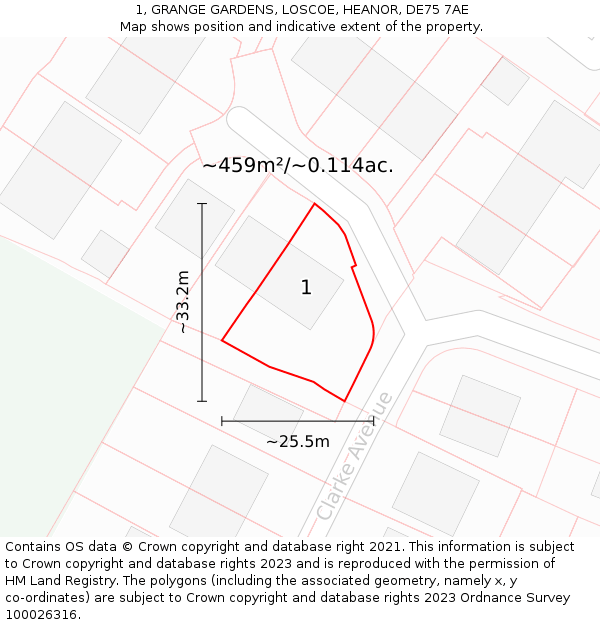 1, GRANGE GARDENS, LOSCOE, HEANOR, DE75 7AE: Plot and title map