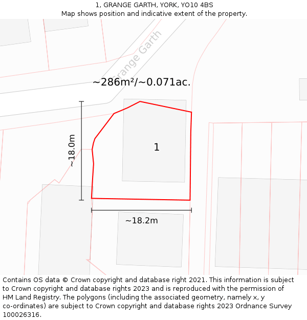 1, GRANGE GARTH, YORK, YO10 4BS: Plot and title map