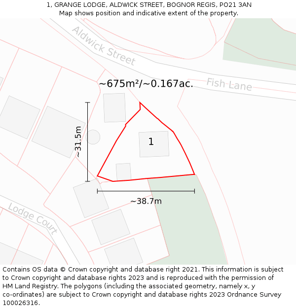 1, GRANGE LODGE, ALDWICK STREET, BOGNOR REGIS, PO21 3AN: Plot and title map