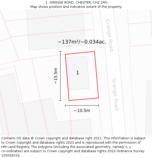 1, GRANGE ROAD, CHESTER, CH2 2AN: Plot and title map