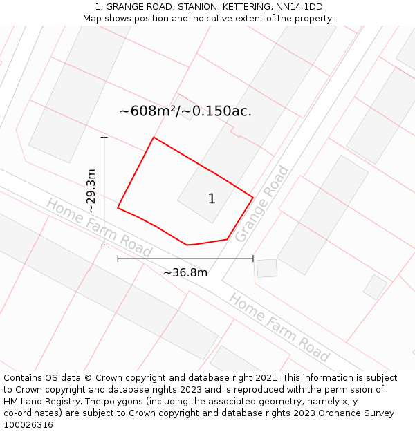 1, GRANGE ROAD, STANION, KETTERING, NN14 1DD: Plot and title map