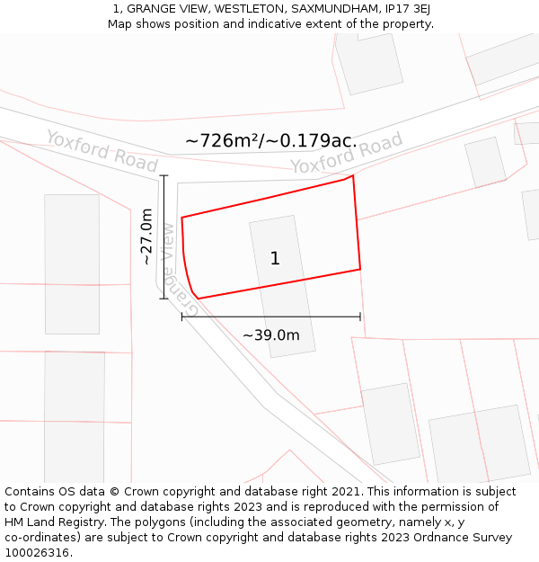 1, GRANGE VIEW, WESTLETON, SAXMUNDHAM, IP17 3EJ: Plot and title map