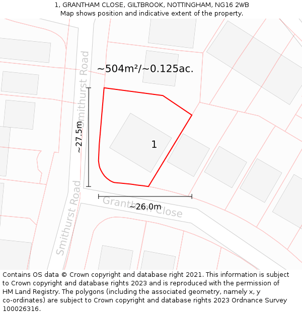 1, GRANTHAM CLOSE, GILTBROOK, NOTTINGHAM, NG16 2WB: Plot and title map