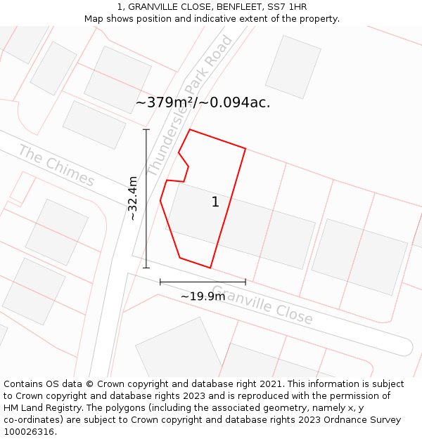 1, GRANVILLE CLOSE, BENFLEET, SS7 1HR: Plot and title map