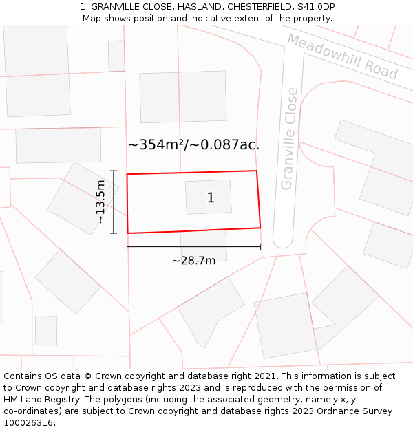 1, GRANVILLE CLOSE, HASLAND, CHESTERFIELD, S41 0DP: Plot and title map