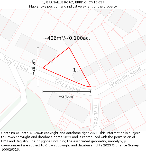 1, GRANVILLE ROAD, EPPING, CM16 6SR: Plot and title map