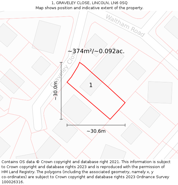 1, GRAVELEY CLOSE, LINCOLN, LN6 0SQ: Plot and title map