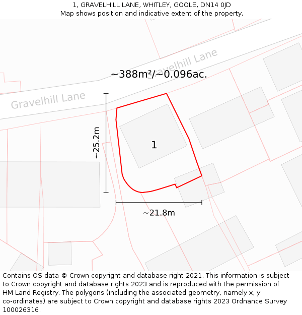 1, GRAVELHILL LANE, WHITLEY, GOOLE, DN14 0JD: Plot and title map