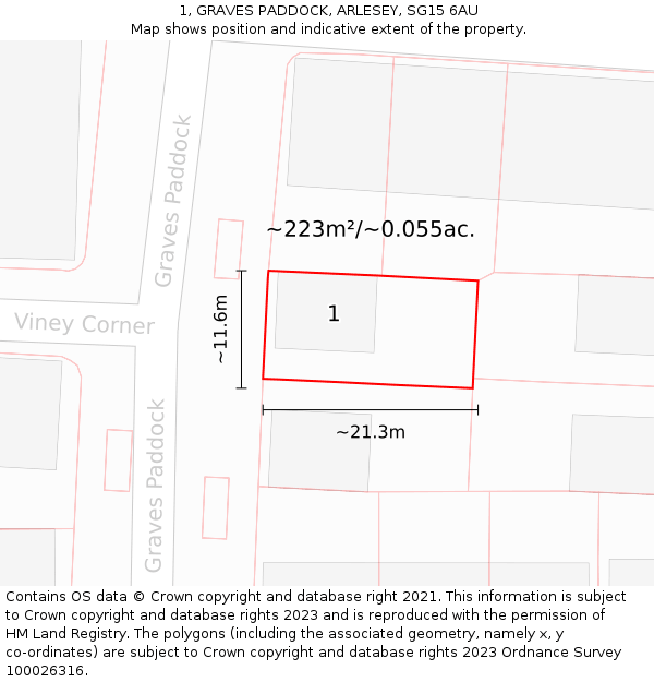 1, GRAVES PADDOCK, ARLESEY, SG15 6AU: Plot and title map