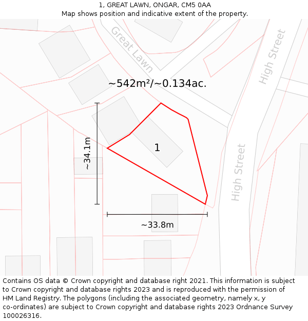 1, GREAT LAWN, ONGAR, CM5 0AA: Plot and title map