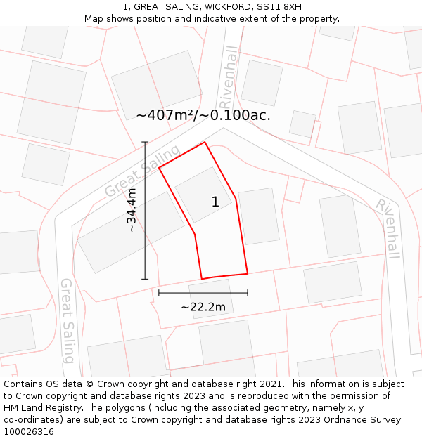 1, GREAT SALING, WICKFORD, SS11 8XH: Plot and title map