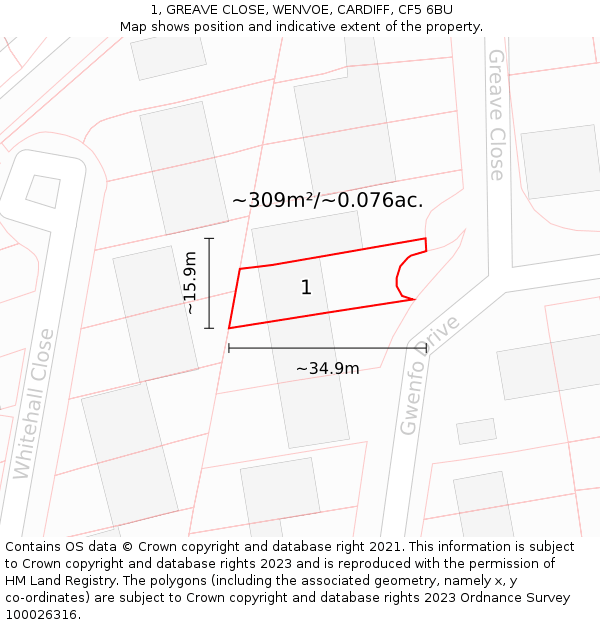 1, GREAVE CLOSE, WENVOE, CARDIFF, CF5 6BU: Plot and title map