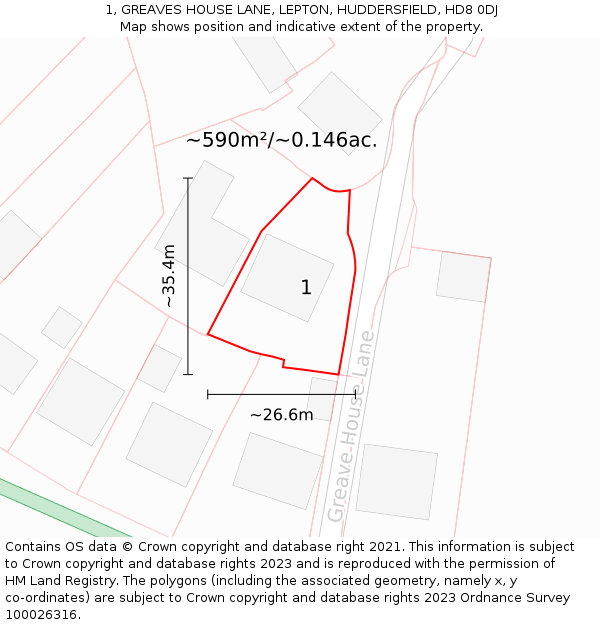 1, GREAVES HOUSE LANE, LEPTON, HUDDERSFIELD, HD8 0DJ: Plot and title map
