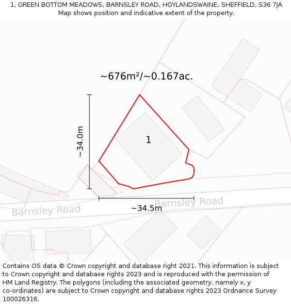 1, GREEN BOTTOM MEADOWS, BARNSLEY ROAD, HOYLANDSWAINE, SHEFFIELD, S36 7JA: Plot and title map