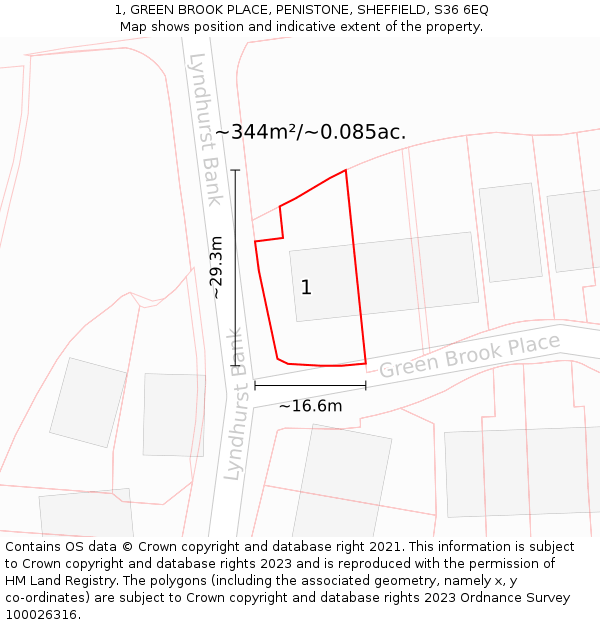 1, GREEN BROOK PLACE, PENISTONE, SHEFFIELD, S36 6EQ: Plot and title map