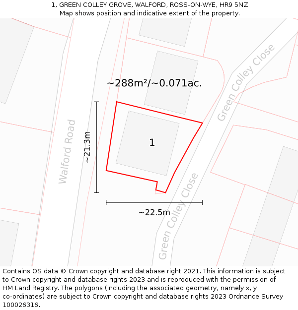 1, GREEN COLLEY GROVE, WALFORD, ROSS-ON-WYE, HR9 5NZ: Plot and title map