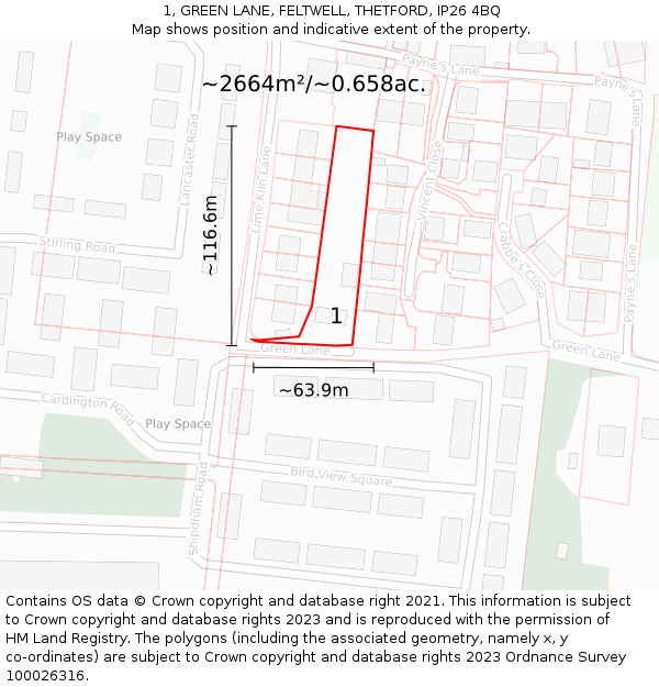 1, GREEN LANE, FELTWELL, THETFORD, IP26 4BQ: Plot and title map
