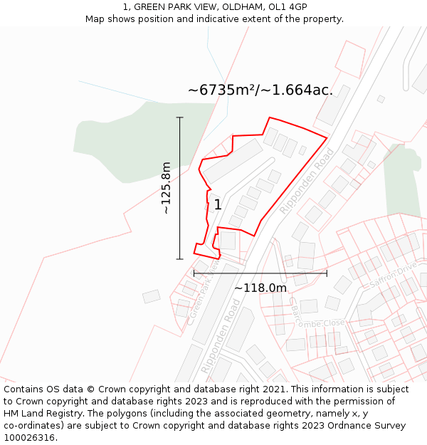 1, GREEN PARK VIEW, OLDHAM, OL1 4GP: Plot and title map