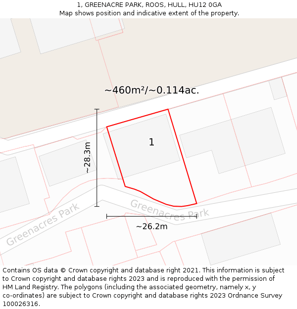 1, GREENACRE PARK, ROOS, HULL, HU12 0GA: Plot and title map