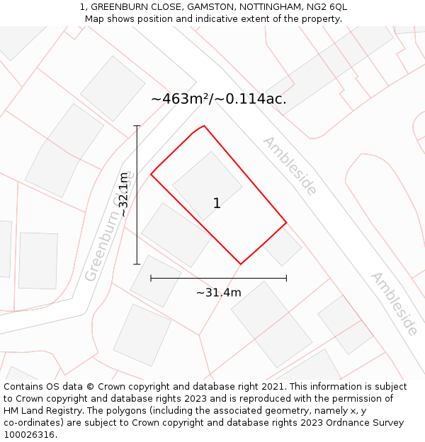 1, GREENBURN CLOSE, GAMSTON, NOTTINGHAM, NG2 6QL: Plot and title map