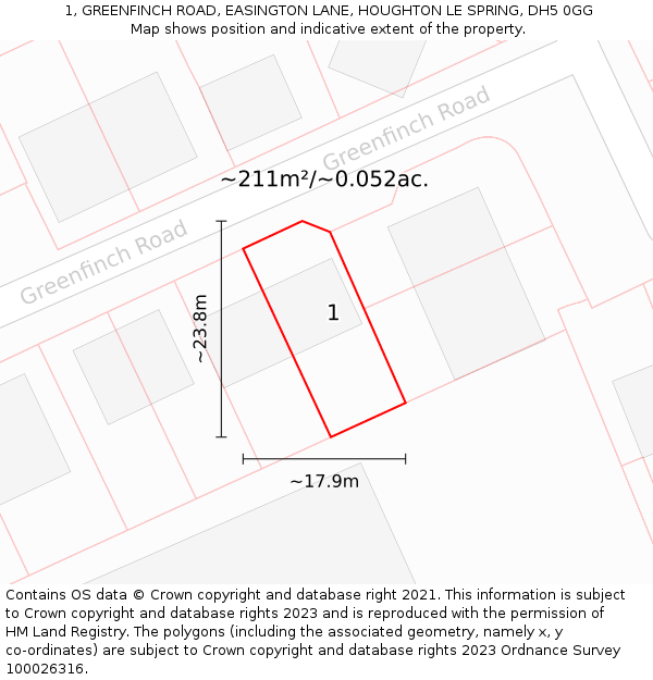 1, GREENFINCH ROAD, EASINGTON LANE, HOUGHTON LE SPRING, DH5 0GG: Plot and title map