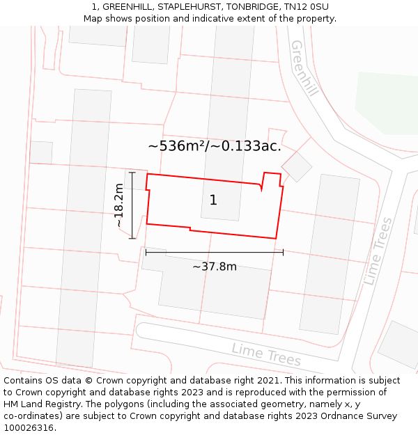 1, GREENHILL, STAPLEHURST, TONBRIDGE, TN12 0SU: Plot and title map