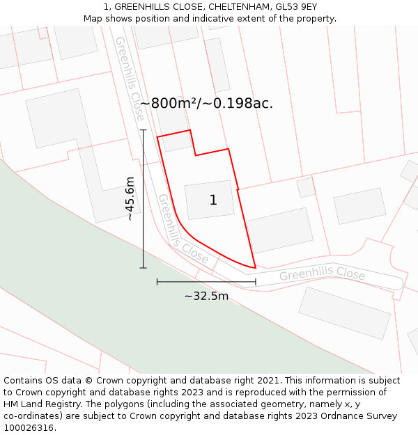 1, GREENHILLS CLOSE, CHELTENHAM, GL53 9EY: Plot and title map