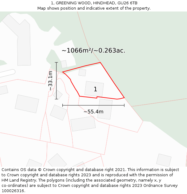 1, GREENING WOOD, HINDHEAD, GU26 6TB: Plot and title map