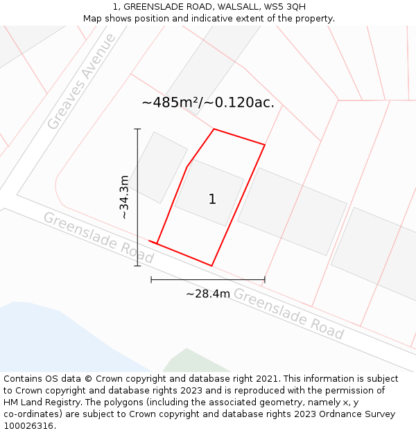 1, GREENSLADE ROAD, WALSALL, WS5 3QH: Plot and title map