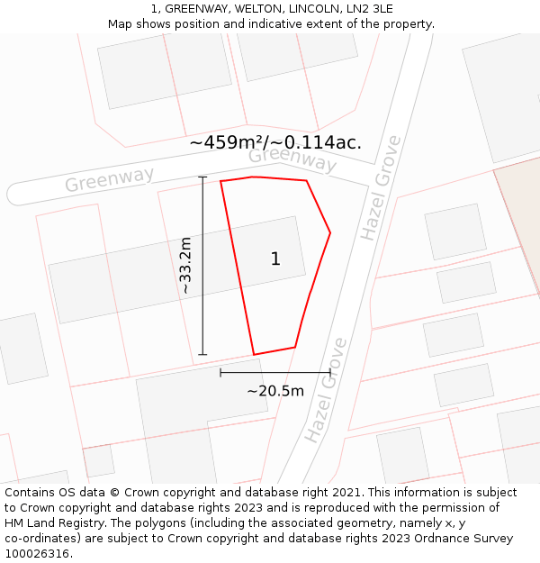 1, GREENWAY, WELTON, LINCOLN, LN2 3LE: Plot and title map