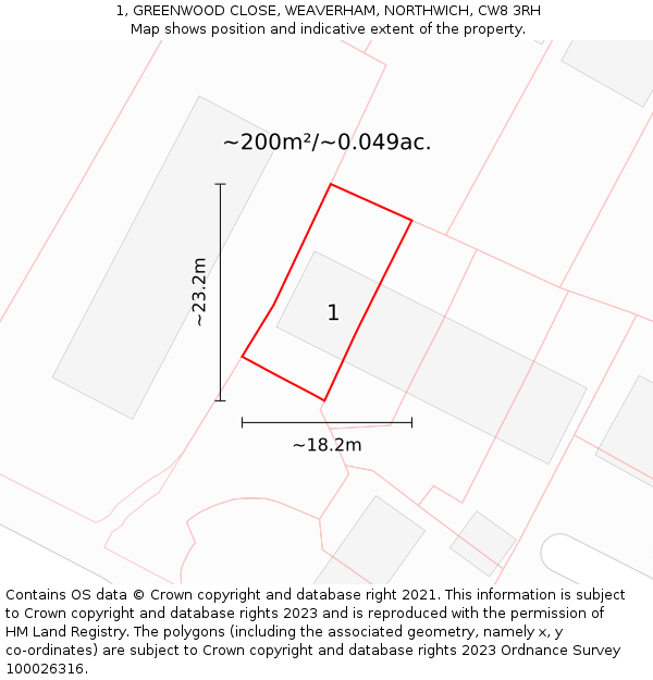 1, GREENWOOD CLOSE, WEAVERHAM, NORTHWICH, CW8 3RH: Plot and title map