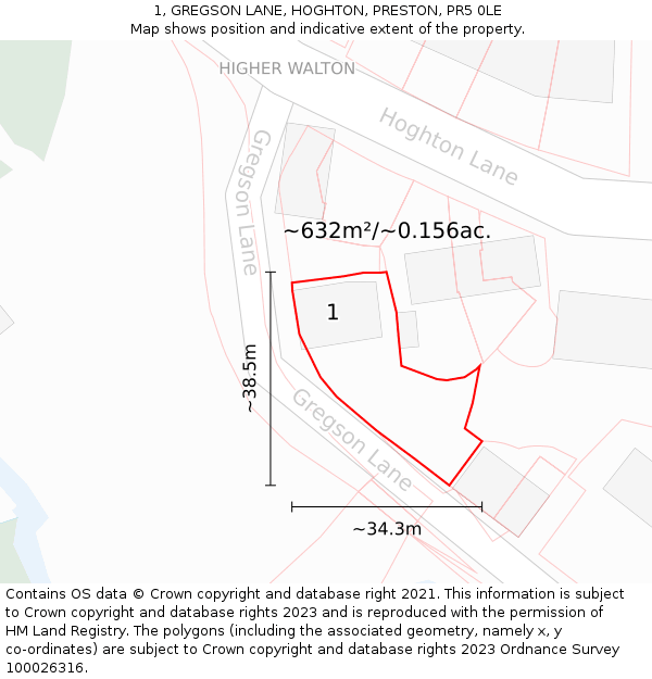 1, GREGSON LANE, HOGHTON, PRESTON, PR5 0LE: Plot and title map
