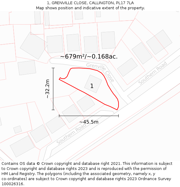 1, GRENVILLE CLOSE, CALLINGTON, PL17 7LA: Plot and title map