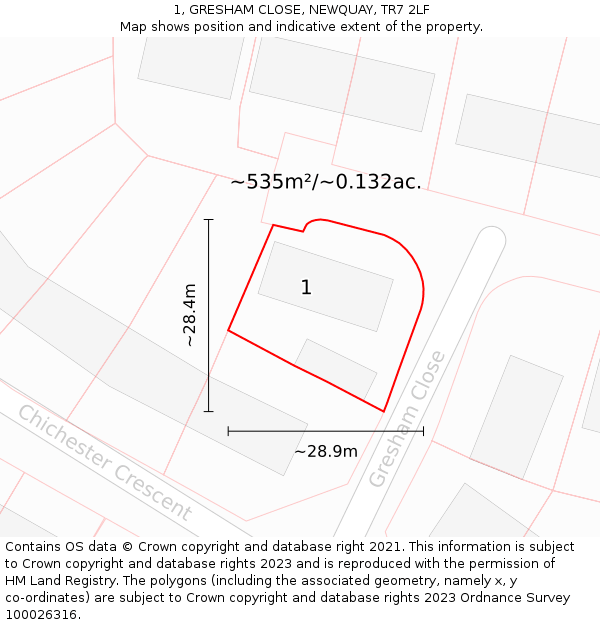 1, GRESHAM CLOSE, NEWQUAY, TR7 2LF: Plot and title map