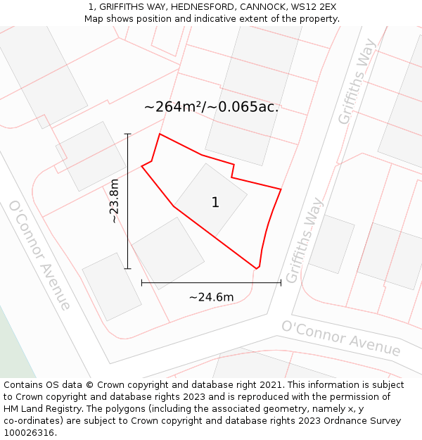 1, GRIFFITHS WAY, HEDNESFORD, CANNOCK, WS12 2EX: Plot and title map