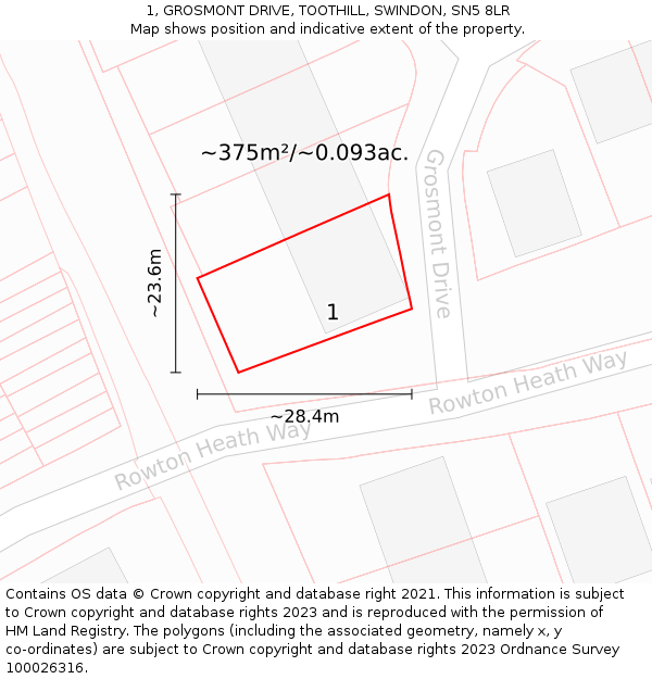 1, GROSMONT DRIVE, TOOTHILL, SWINDON, SN5 8LR: Plot and title map