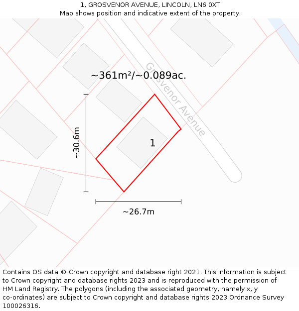 1, GROSVENOR AVENUE, LINCOLN, LN6 0XT: Plot and title map